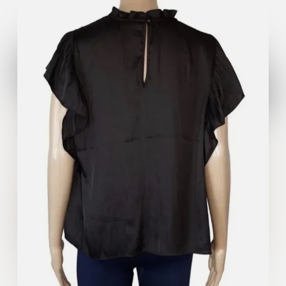 Joie Women Black Flutter Sleeve Ruffle Neck Pleated Pintuck Top Blouse XS EUC - Picture 3 of 3